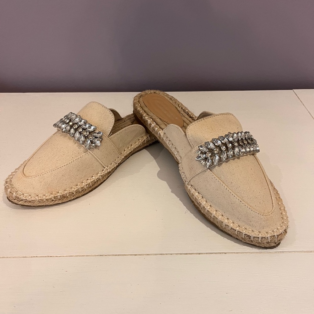 Elegant Cream Slip-On Espadrilles with Crystal Embellishments